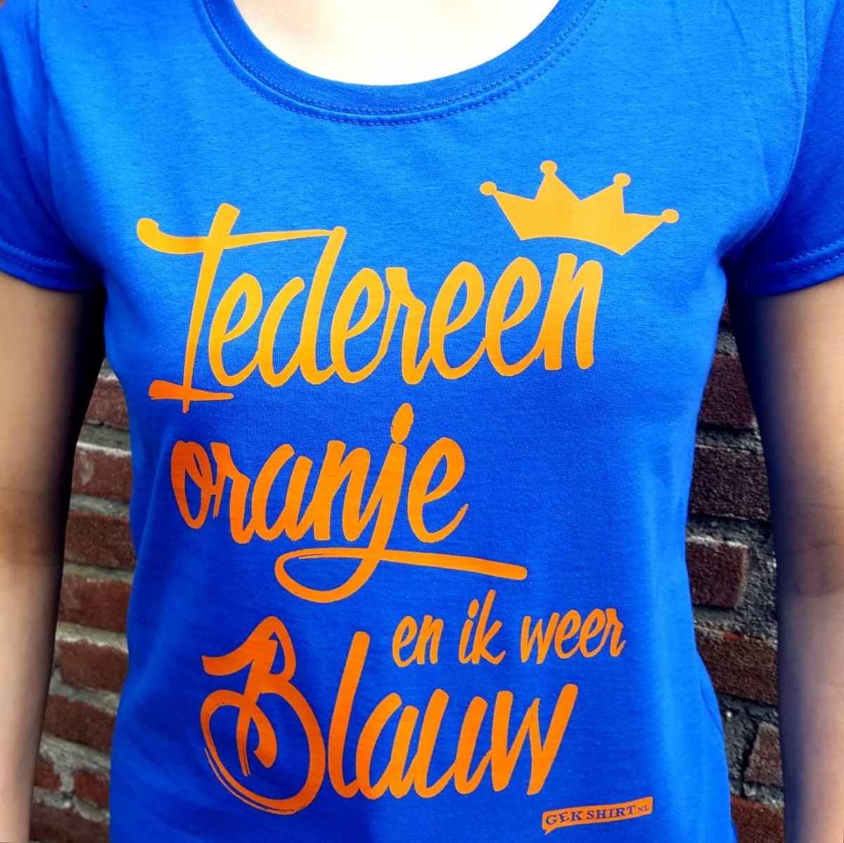 Verstikkend Erge, ernstige Verscheidenheid iedereen oranje en ik weer blauw DAMES shirt Koningsdag 2018 - Gekshirt -  Leuke gekke t-shirts